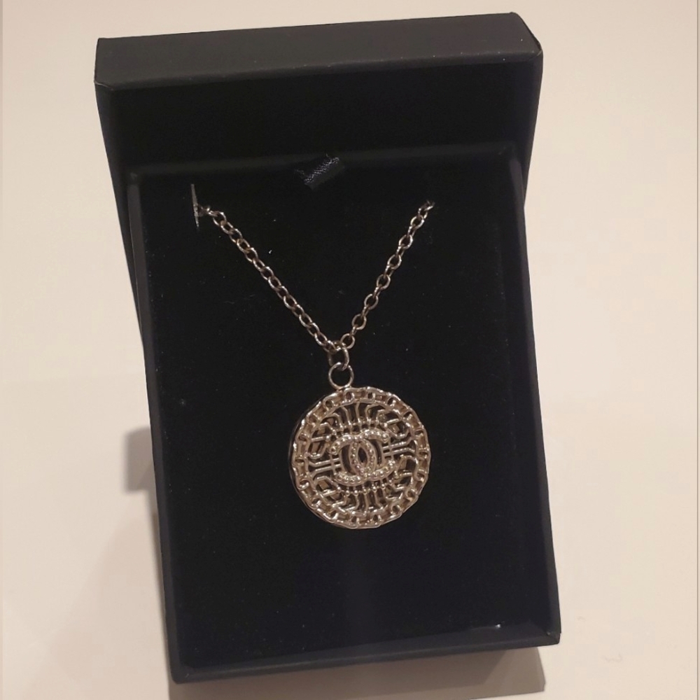 Vintage Chanel Button Silver Necklace